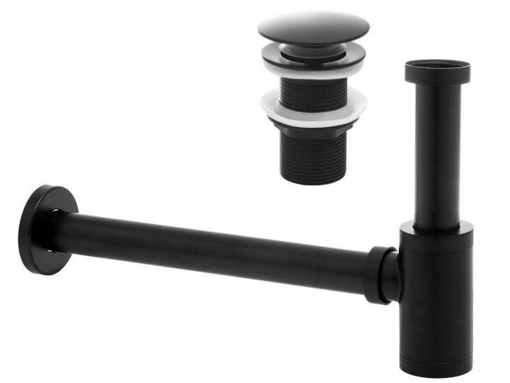 Čierna súprava Yoka Home BK.SYPOP-14-BLK: výpusť bez prepadu a sifón