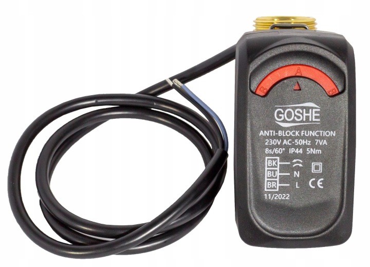 Trojcestný zónový ventil Goshe DN25 s pohonom 230 V, Kvs 8 m³/h