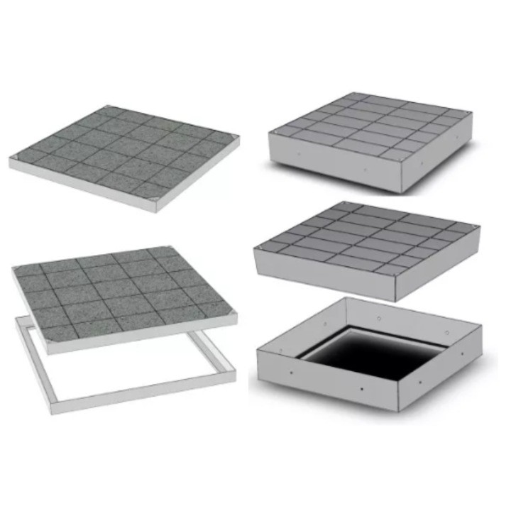 Hliníkový revízny poklop pod dlažbu 500 × 500 × 80 mm, otvor 440 × 440 mm
