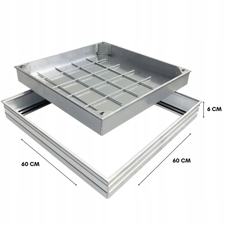 Hliníkový revízny poklop do dlažby 600 × 600 × 60 mm, otvor 540 × 540 mm