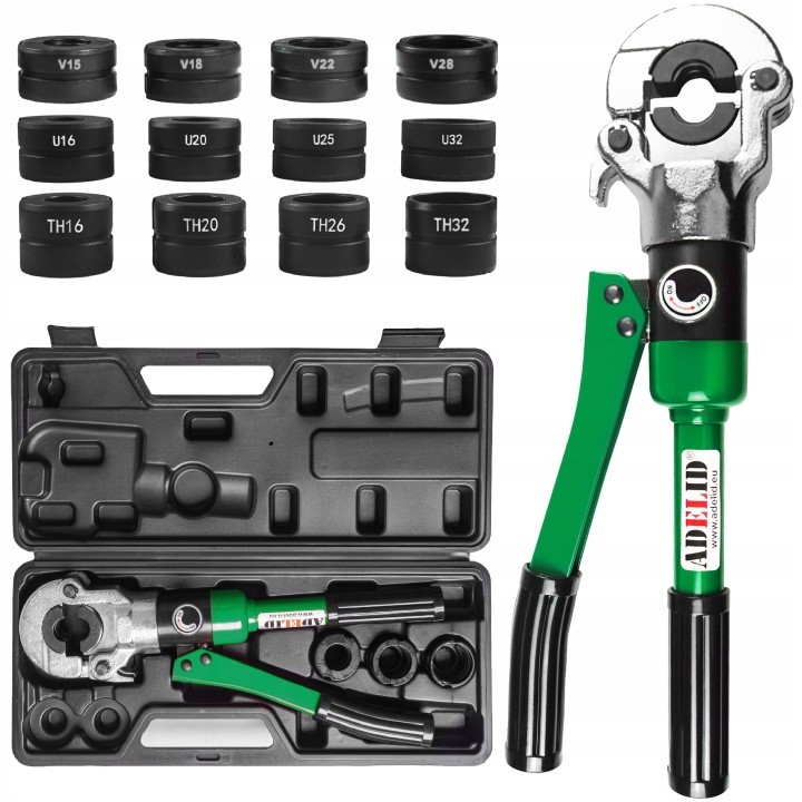 Hydraulický lis Adelid PEX-ZH-P s 12 kompletmi vložiek TH/U/V a kufrom
