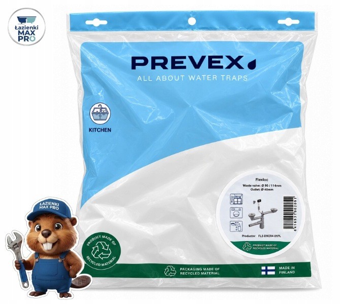 Dvojkomorový drezový sifón Prevex Flexloc Pro FL2-D9CR4-01PL s prepadom, 90 mm