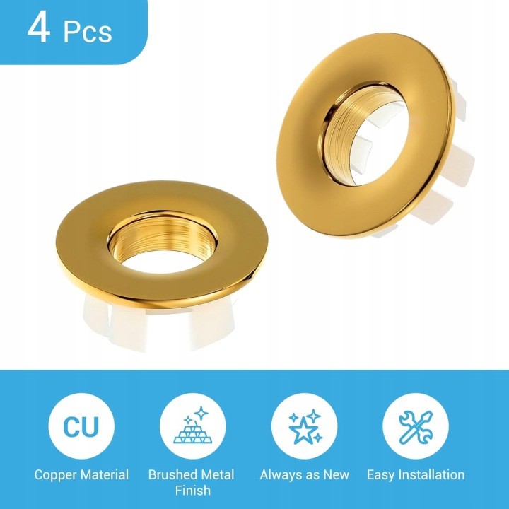 Zlaté kryty prepadu umývadla pre otvor 11–13 mm, 4 ks