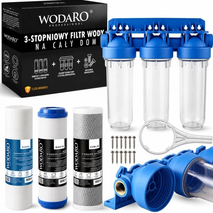 Trojstupňový vodný filter WODARO 3/4″ s vložkami FCPS5, GAC10 a FCBL10