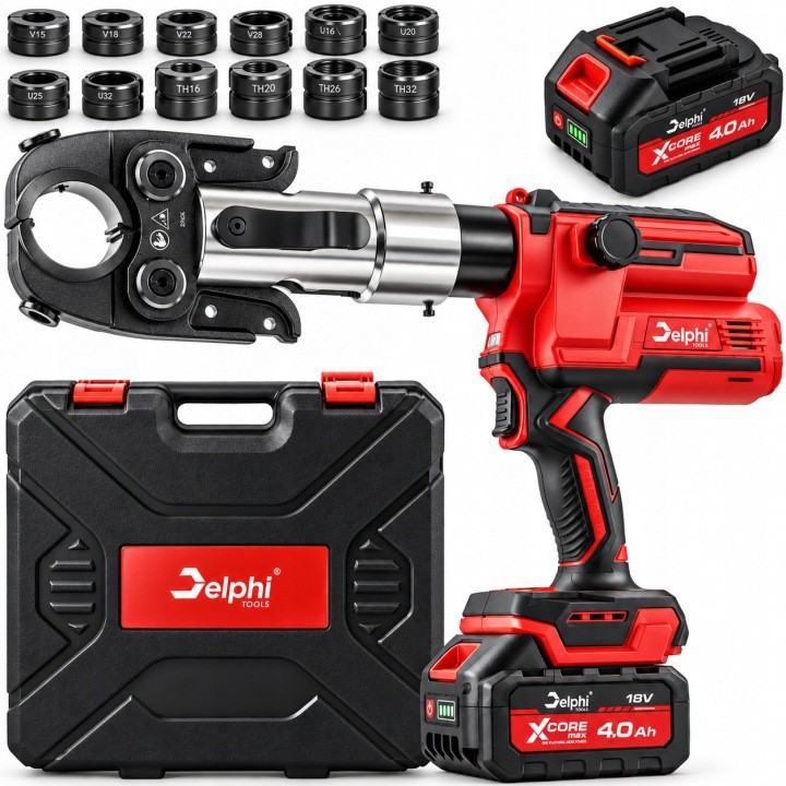 Akumulátorový lis Delphi Tools DT-CT6001, 68 kN, 18 V, 12 čeľustí V/U/TH