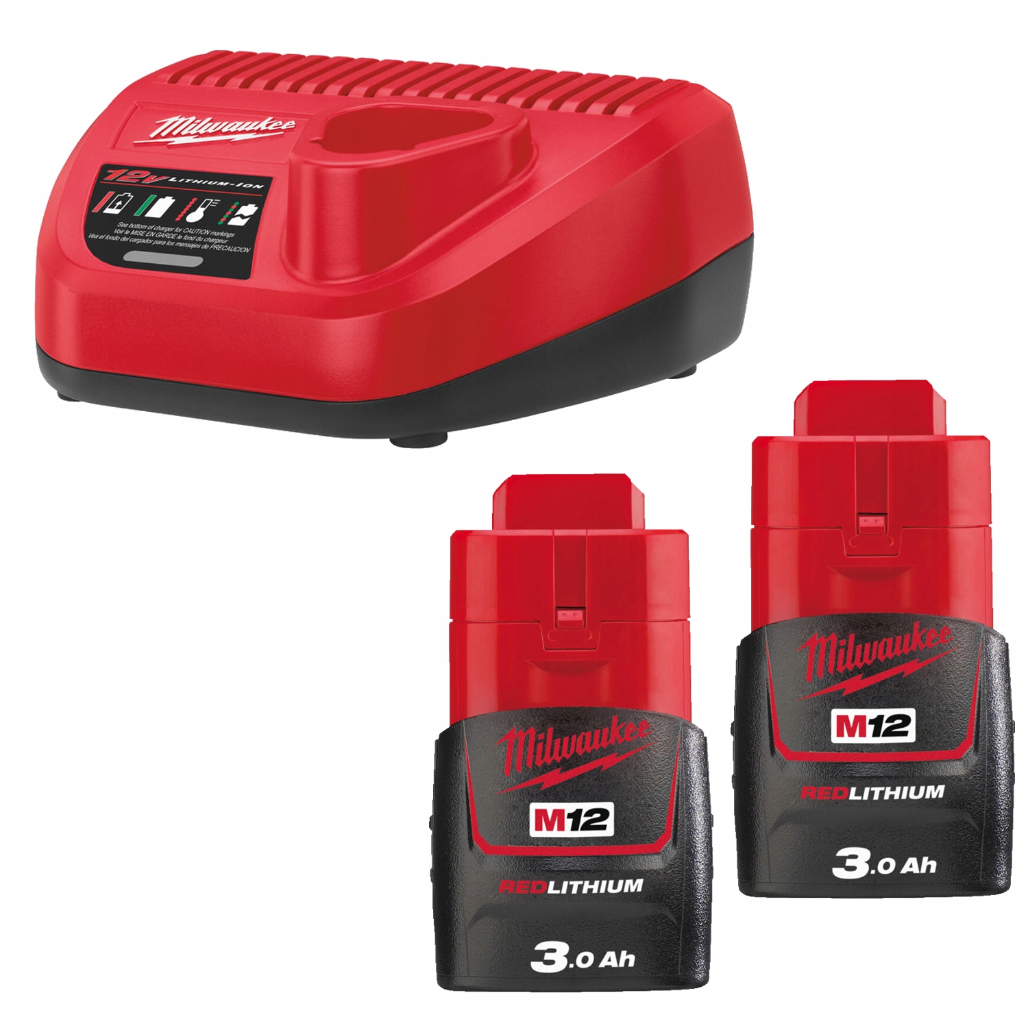 Náhradná batéria - 2x batéria 3AH + Milwaukee M12NRG-302 nabíjačka