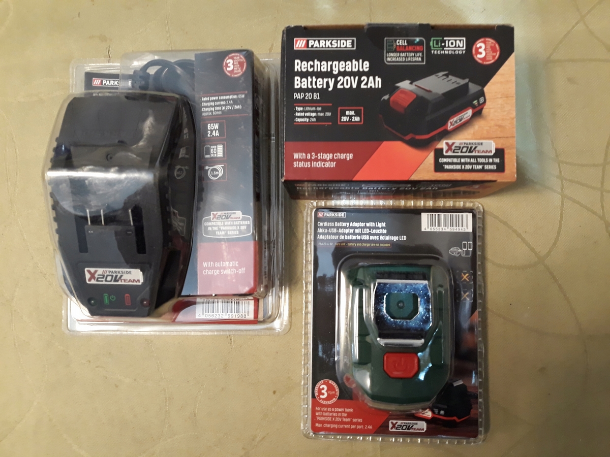 Náhradná batéria - Parkside 20V 2AH batérie +nabíjačka +adaptér USB