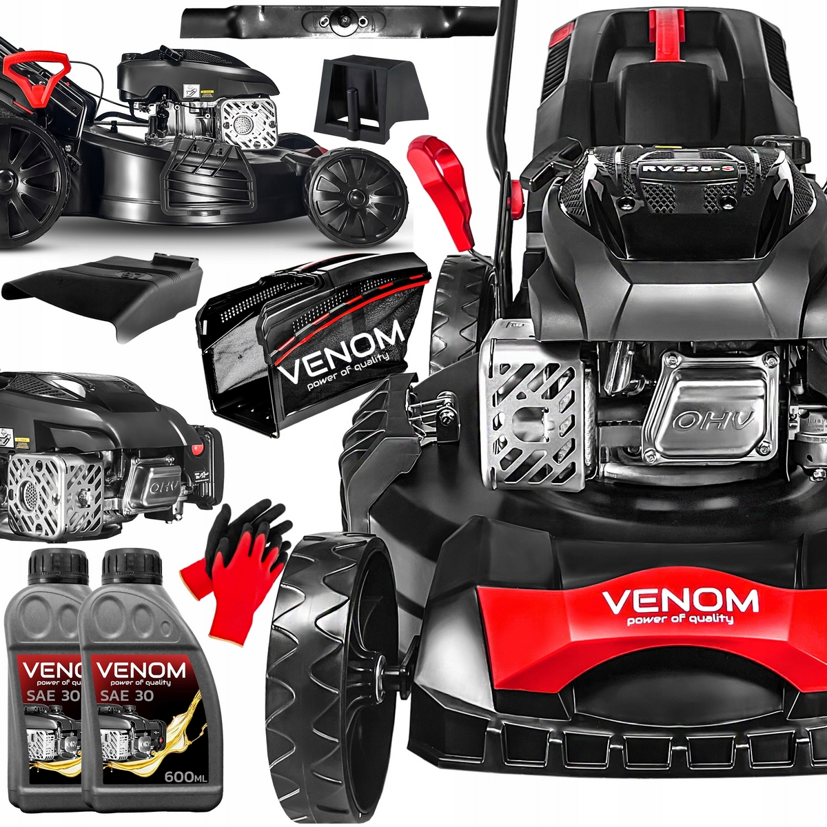 Benzínová kosačka na trávu Venom LMS56-224 II 62L s košom + 2 ďalšie produkty