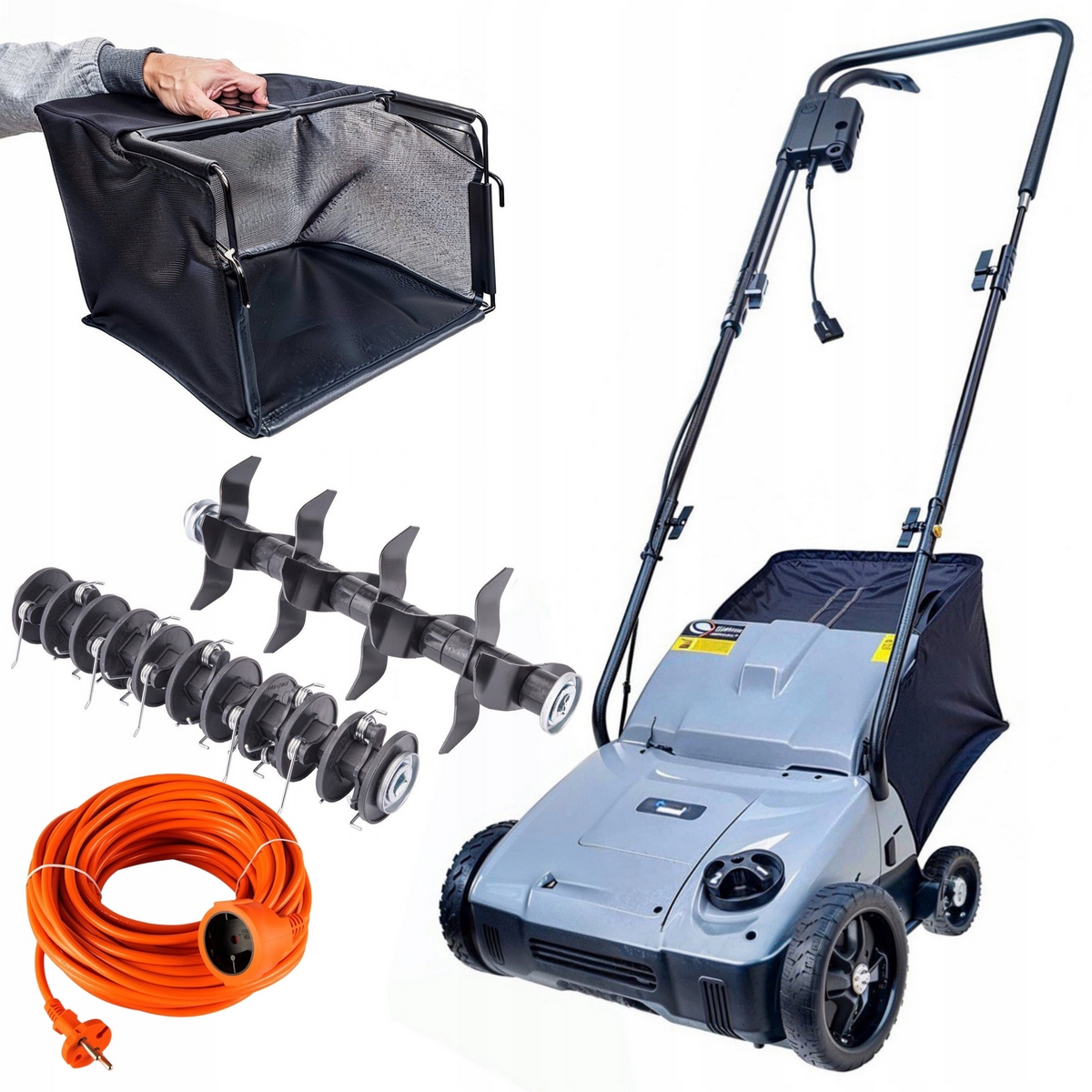 Powermat prevzdušňovač, vertikutátor 38 cm 2550 W + Geko záhradný predlžovací kábel 10 m 1 ks zásuvky oranž
