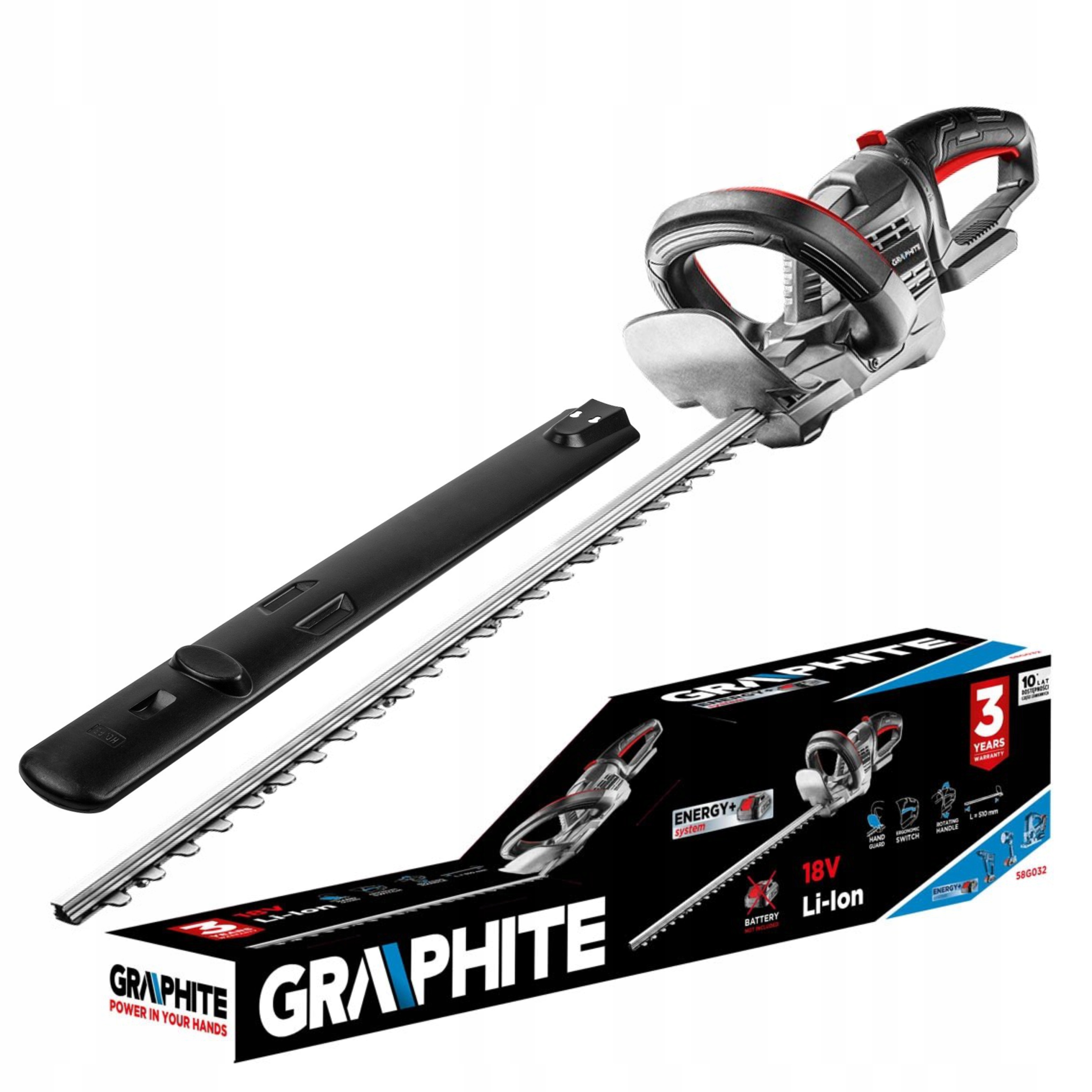 GRAFITOVÁ KLIETAČKA NA ŽIVÝ PLOT 18V 510mm PREVÁDZKY NA KEFY Energy 18V 58G032