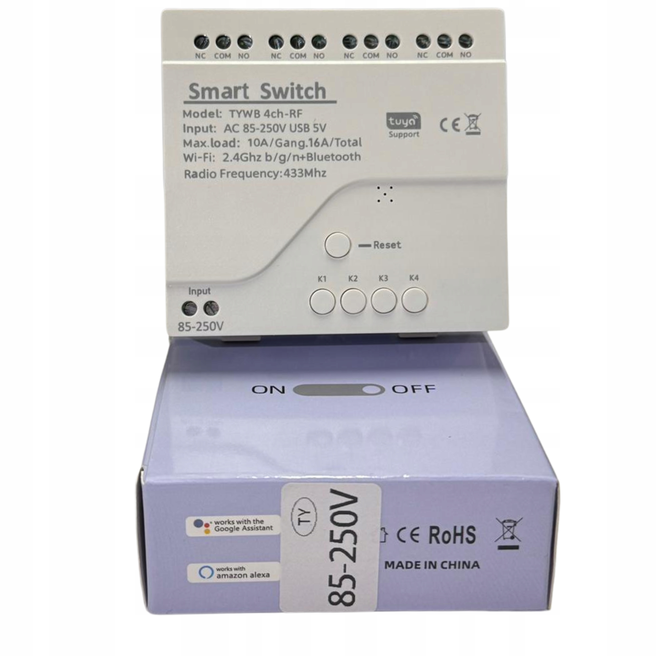 INTELIGENTNÝ SPÍNAČ TUYA 85-250V 4-KANÁLOVÝ WIFI 2.4G RF DIAĽKOVÝ POZER