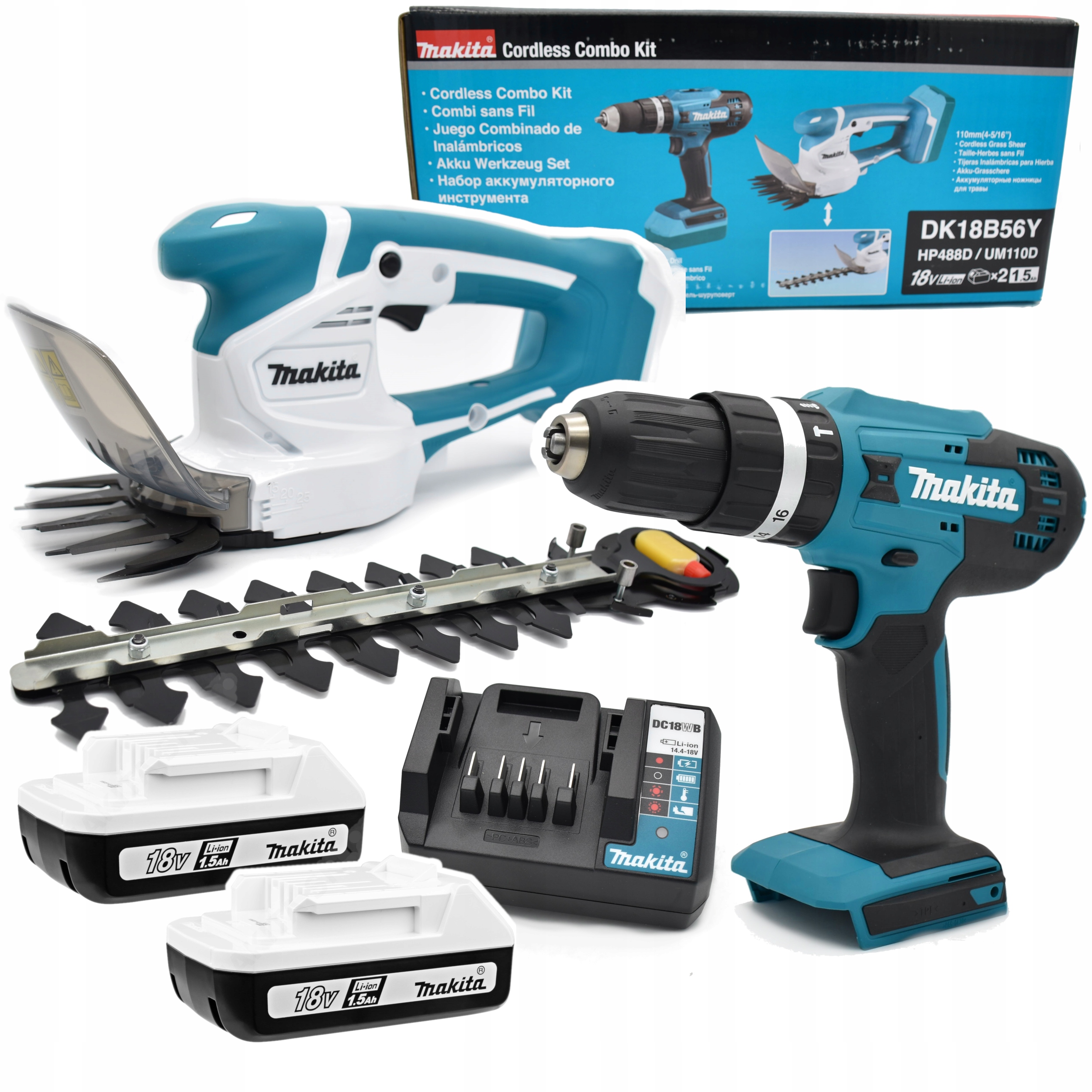 Makita akumulátorové elektrické nožnice 20 cm 18 V + Makita skrutkovač 18 V napájanie z batérie HP488DWAE