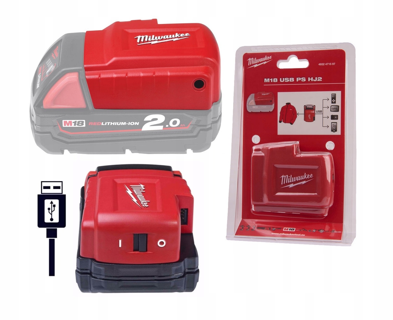USB adaptér pre batérie Milwaukee 4932471597