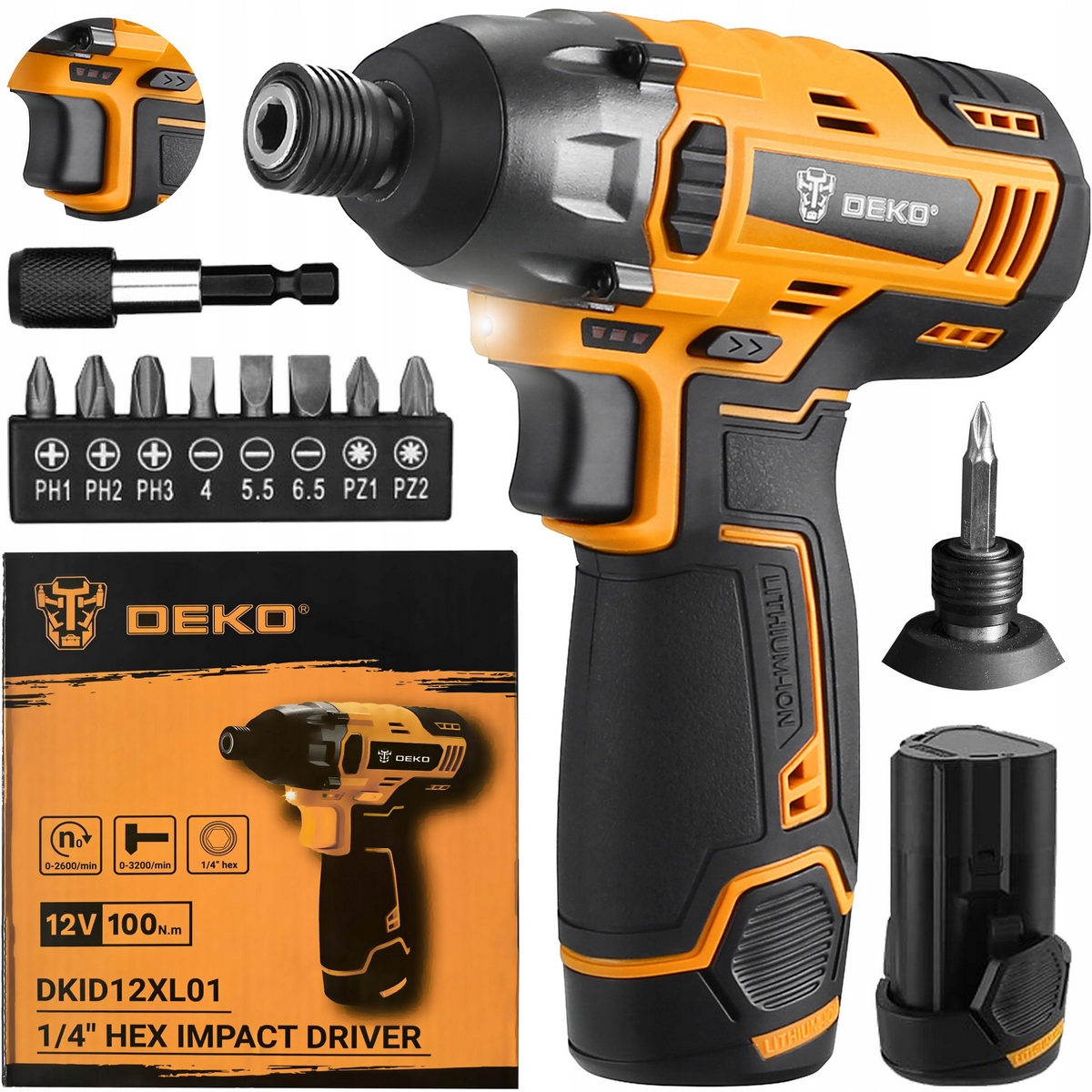 Akumulátorový rázový uťahovák Deko DKID12XL01 12 V