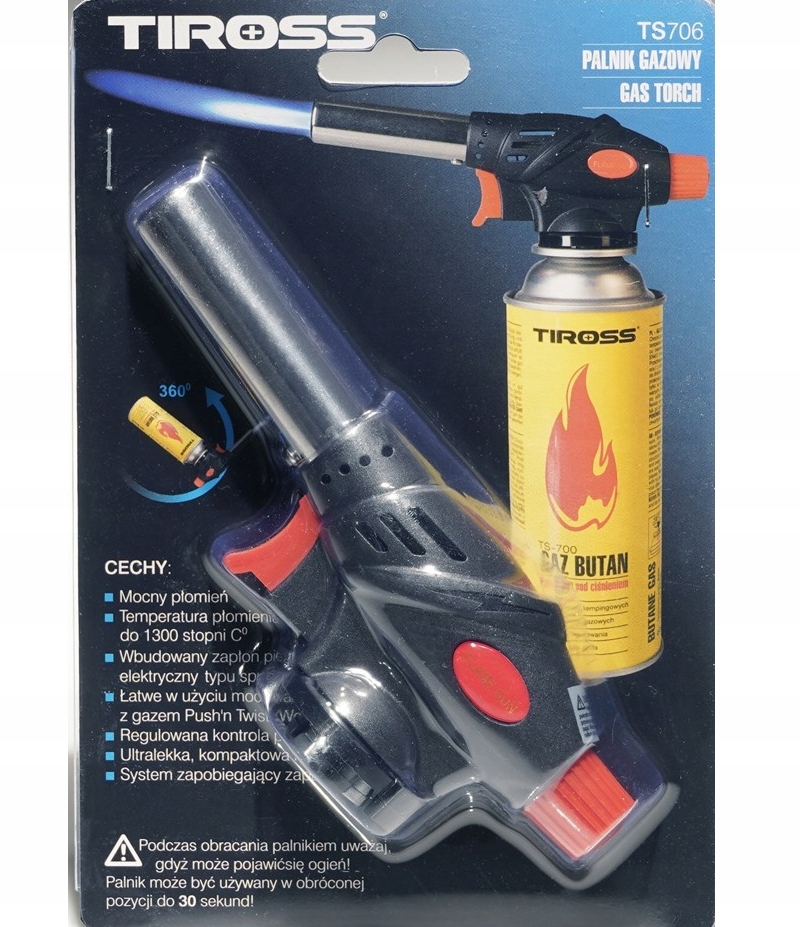 Tiross 360 ° Plynový horák auto -zapłon + 1 kartuche
