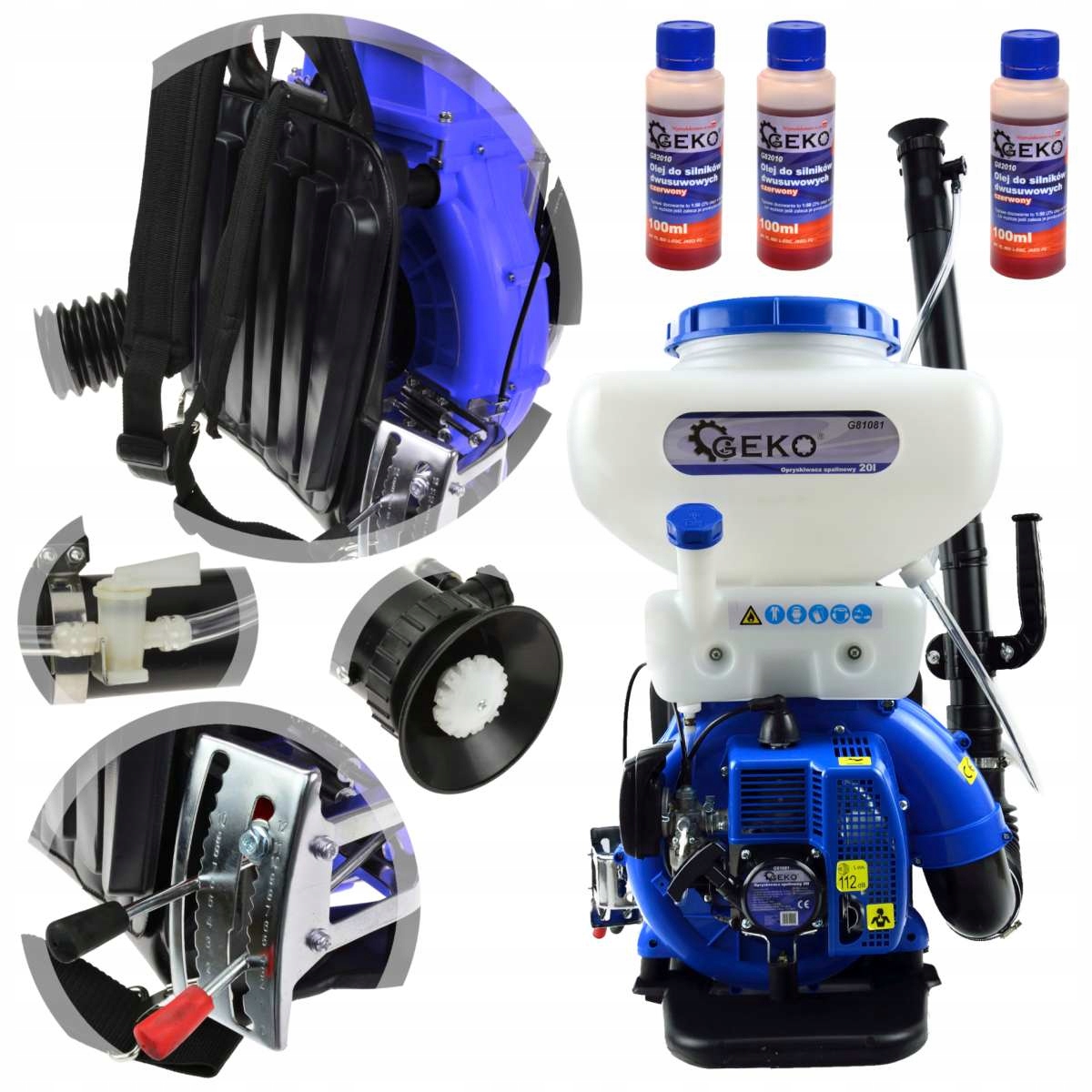 Geko spaľovací postrekovač 20 l + 3× Olej pre dvojtaktné motory Geko G82010 100 ml
