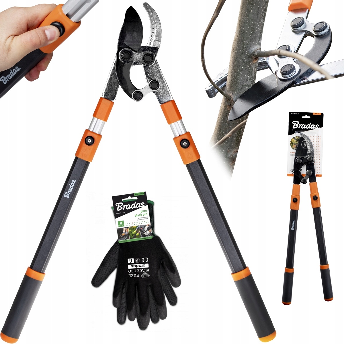 Bradas ručné nožnice 104 cm 0 V + rukavice Bradas PURE BLACK PRO veľkosť 9 - L 1 pár