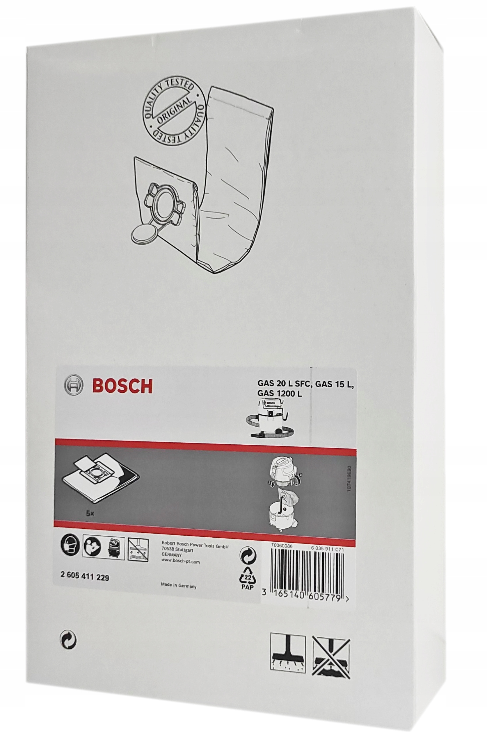 Vákuový čistiaci vrecko Gas 15 Bosch 2605411229 5 ks